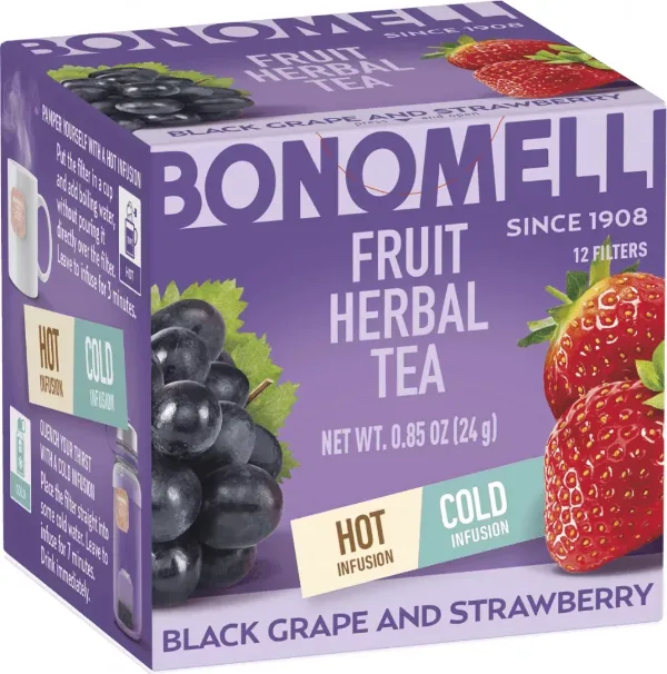 Bonomelli Black grape and strawberry herbal tea, 12 bags